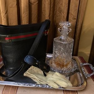 Vintage Gucci 1980 adjustable black and brown leather bag